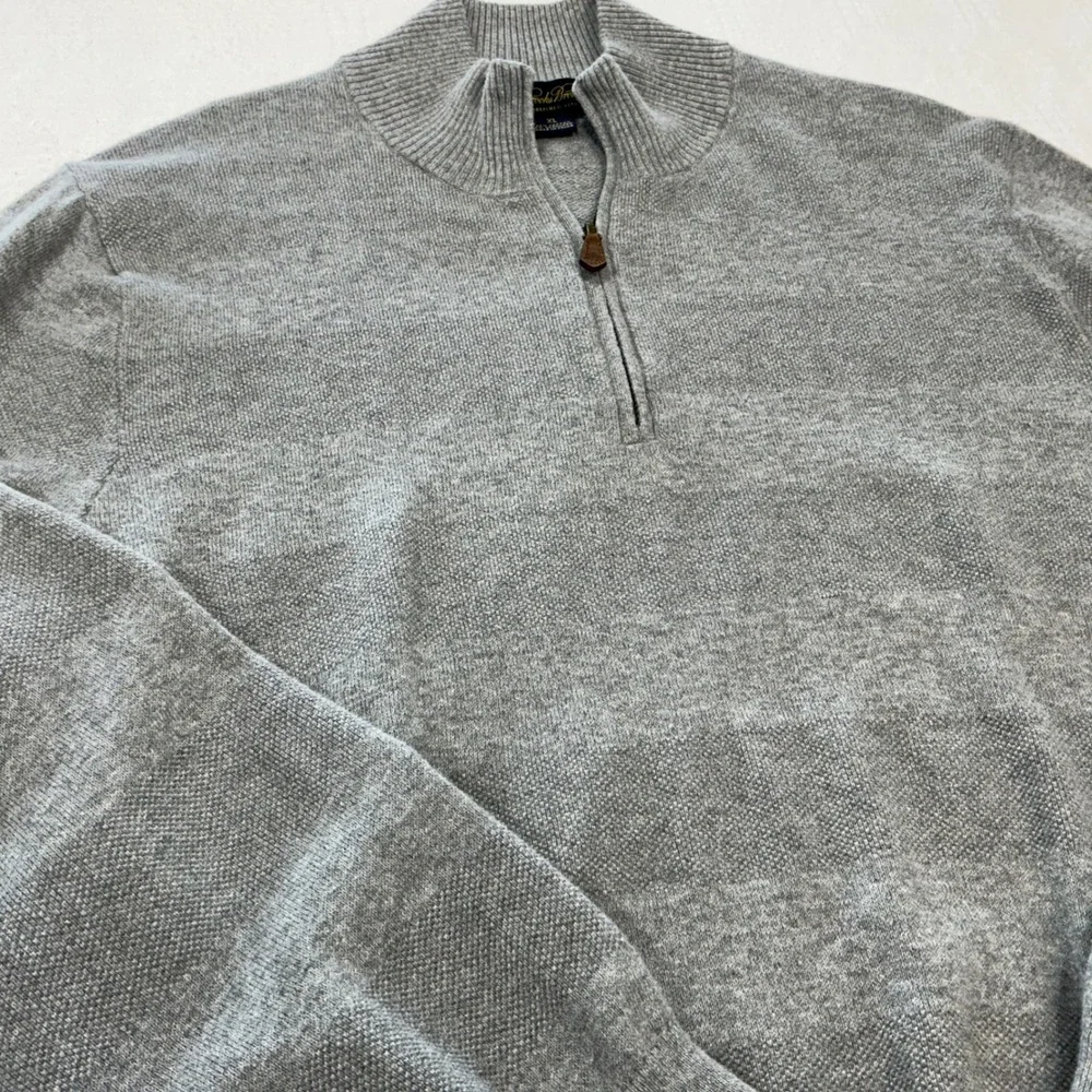 Brooks Brothers Mens XL Grey‎ Cotton Cashmere Blend Quarter Zip Sweater Pullover